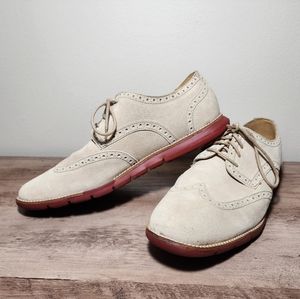Cole Haan Grandsprint Wingtip Oxfords Mens Beige Suede Leather Shoes Size 10.5M